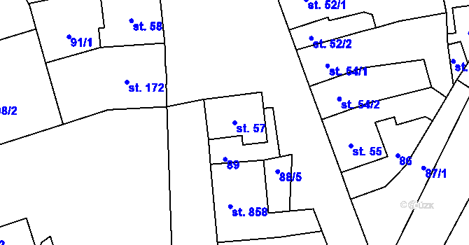 Parcela st. 57 v KÚ Lázně Bělohrad, Katastrální mapa