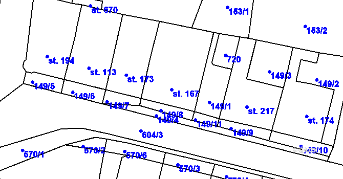Parcela st. 167 v KÚ Lázně Bělohrad, Katastrální mapa
