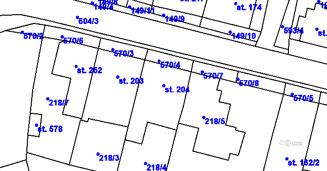 Parcela st. 204 v KÚ Lázně Bělohrad, Katastrální mapa