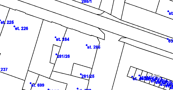 Parcela st. 285 v KÚ Lázně Bělohrad, Katastrální mapa
