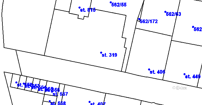 Parcela st. 319 v KÚ Lázně Bělohrad, Katastrální mapa