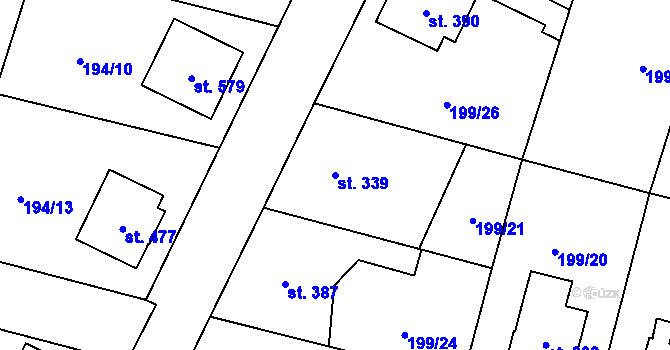 Parcela st. 339 v KÚ Lázně Bělohrad, Katastrální mapa