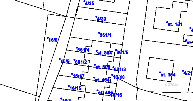 Parcela st. 804 v KÚ Lázně Bělohrad, Katastrální mapa
