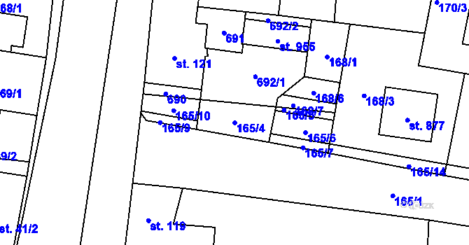 Parcela st. 165/4 v KÚ Lázně Bělohrad, Katastrální mapa