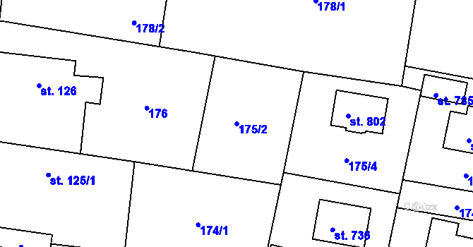 Parcela st. 175/2 v KÚ Lázně Bělohrad, Katastrální mapa