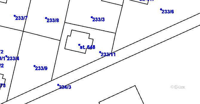 Parcela st. 233/11 v KÚ Lázně Bělohrad, Katastrální mapa
