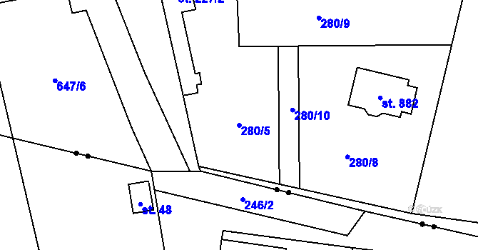 Parcela st. 280/5 v KÚ Lázně Bělohrad, Katastrální mapa