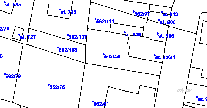 Parcela st. 562/44 v KÚ Lázně Bělohrad, Katastrální mapa