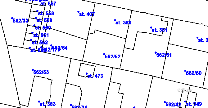 Parcela st. 562/52 v KÚ Lázně Bělohrad, Katastrální mapa