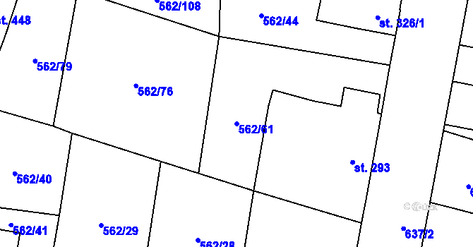 Parcela st. 562/61 v KÚ Lázně Bělohrad, Katastrální mapa