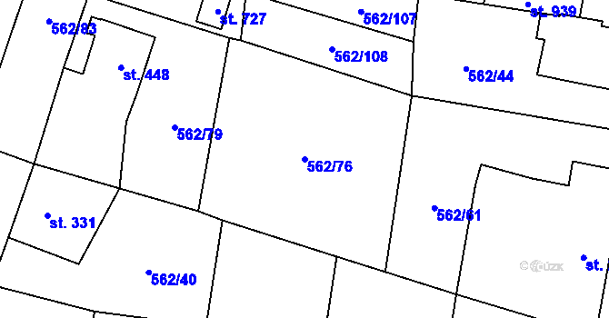 Parcela st. 562/76 v KÚ Lázně Bělohrad, Katastrální mapa