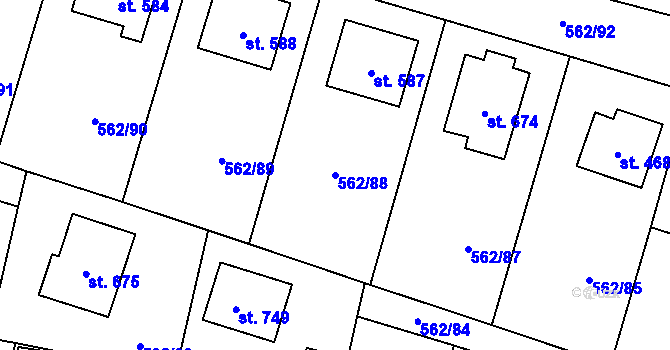 Parcela st. 562/88 v KÚ Lázně Bělohrad, Katastrální mapa