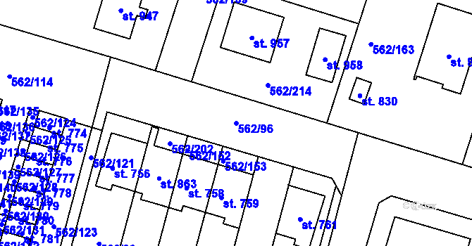 Parcela st. 562/96 v KÚ Lázně Bělohrad, Katastrální mapa