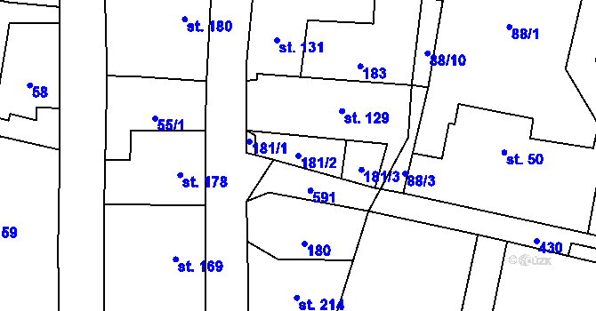 Parcela st. 181/2 v KÚ Lázně Bělohrad, Katastrální mapa