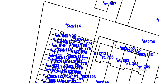 Parcela st. 774 v KÚ Lázně Bělohrad, Katastrální mapa