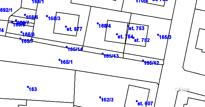 Parcela st. 165/13 v KÚ Lázně Bělohrad, Katastrální mapa