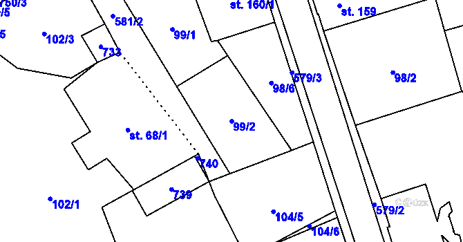 Parcela st. 99/2 v KÚ Lázně Bělohrad, Katastrální mapa
