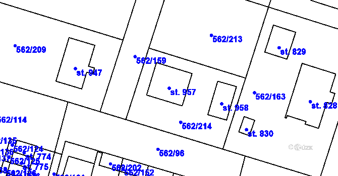 Parcela st. 957 v KÚ Lázně Bělohrad, Katastrální mapa
