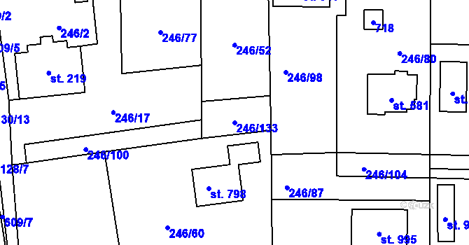 Parcela st. 246/133 v KÚ Lázně Bělohrad, Katastrální mapa