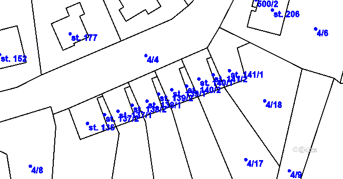 Parcela st. 139/1 v KÚ Prostřední Nová Ves, Katastrální mapa