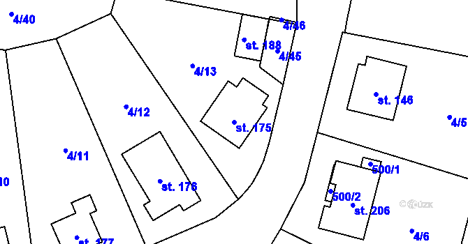 Parcela st. 175 v KÚ Prostřední Nová Ves, Katastrální mapa