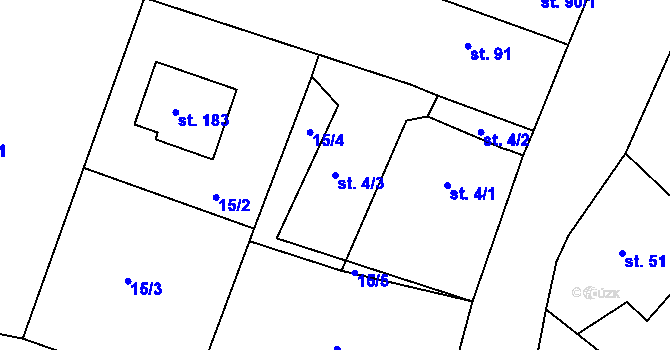 Parcela st. 4/3 v KÚ Prostřední Nová Ves, Katastrální mapa