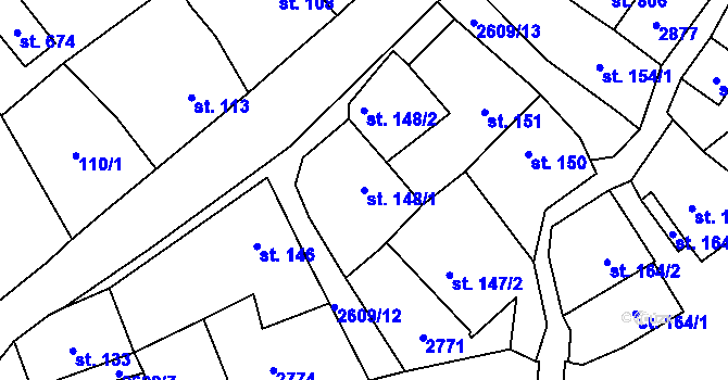 Parcela st. 148/1 v KÚ Lázně Kynžvart, Katastrální mapa
