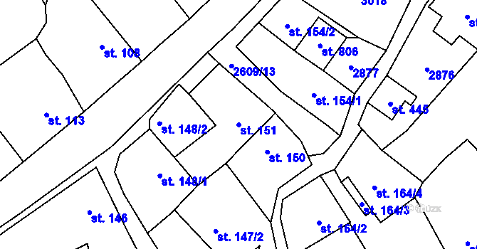 Parcela st. 151 v KÚ Lázně Kynžvart, Katastrální mapa
