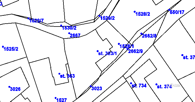 Parcela st. 323/1 v KÚ Lázně Kynžvart, Katastrální mapa