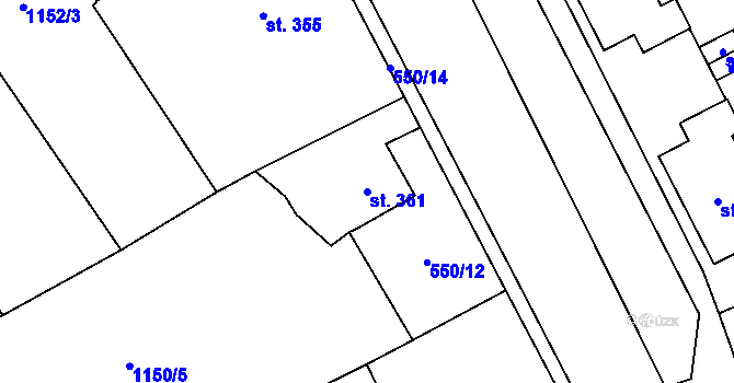 Parcela st. 361 v KÚ Lázně Kynžvart, Katastrální mapa
