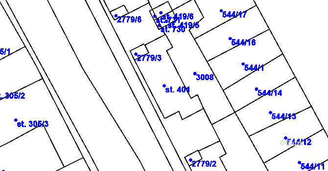 Parcela st. 401 v KÚ Lázně Kynžvart, Katastrální mapa