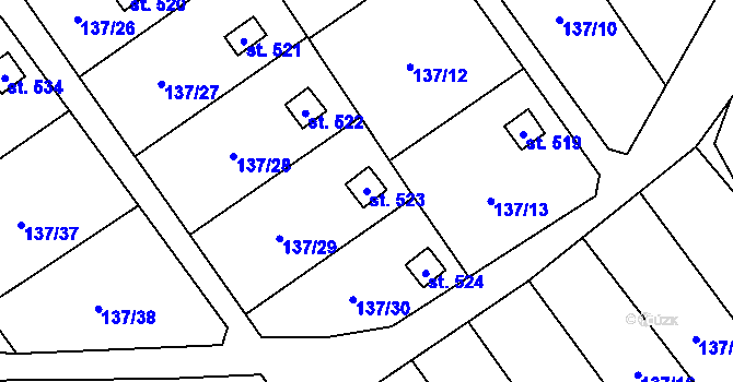 Parcela st. 523 v KÚ Lázně Kynžvart, Katastrální mapa