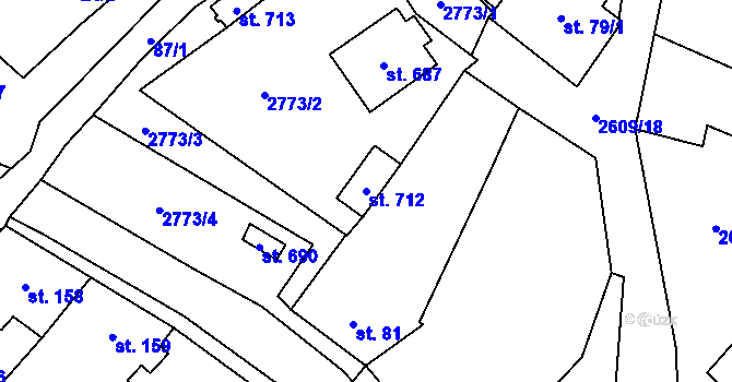 Parcela st. 712 v KÚ Lázně Kynžvart, Katastrální mapa