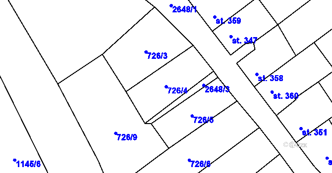 Parcela st. 726/4 v KÚ Lázně Kynžvart, Katastrální mapa