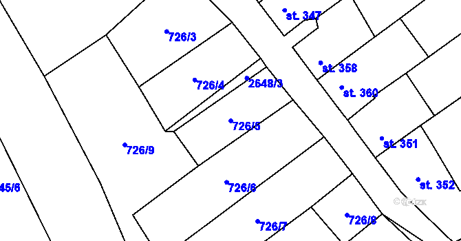 Parcela st. 726/5 v KÚ Lázně Kynžvart, Katastrální mapa