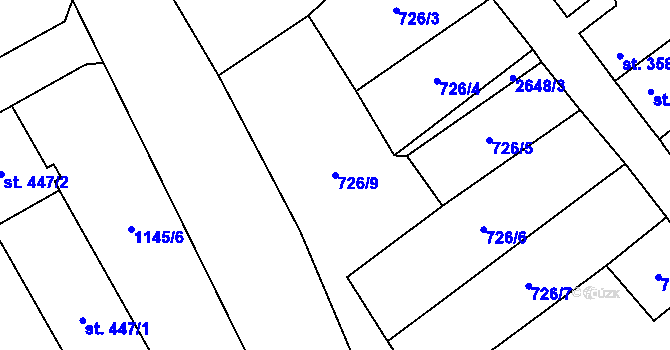 Parcela st. 726/9 v KÚ Lázně Kynžvart, Katastrální mapa