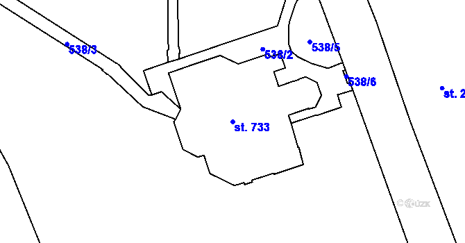 Parcela st. 733 v KÚ Lázně Kynžvart, Katastrální mapa