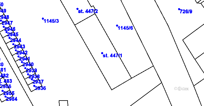 Parcela st. 447/1 v KÚ Lázně Kynžvart, Katastrální mapa