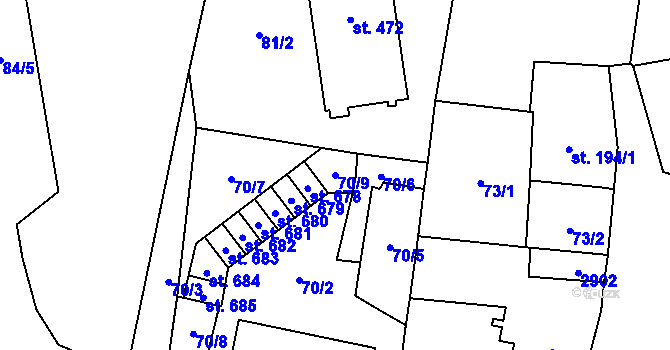 Parcela st. 70/9 v KÚ Lázně Kynžvart, Katastrální mapa