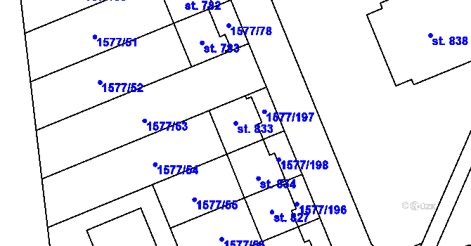 Parcela st. 833 v KÚ Lázně Kynžvart, Katastrální mapa