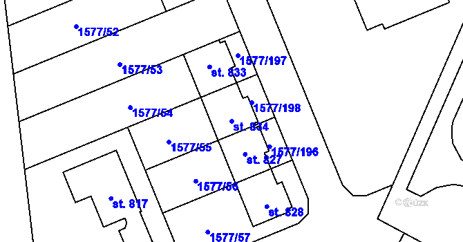 Parcela st. 834 v KÚ Lázně Kynžvart, Katastrální mapa