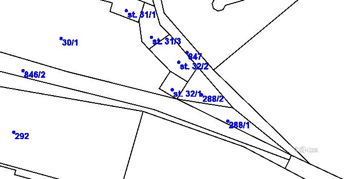 Parcela st. 32/1 v KÚ Lazníčky, Katastrální mapa