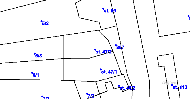 Parcela st. 47/2 v KÚ Lazníčky, Katastrální mapa