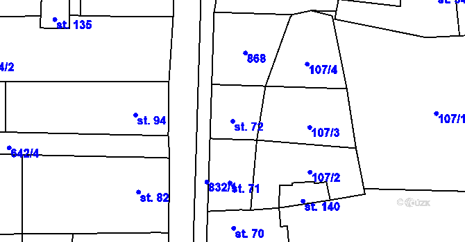 Parcela st. 72 v KÚ Lazníčky, Katastrální mapa