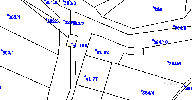 Parcela st. 88 v KÚ Lazníčky, Katastrální mapa
