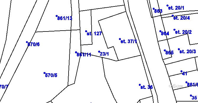 Parcela st. 23/1 v KÚ Lazníčky, Katastrální mapa