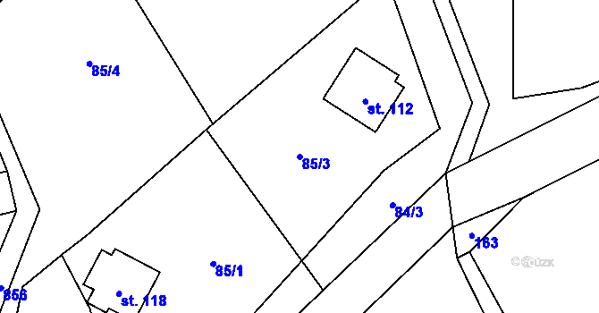 Parcela st. 85/3 v KÚ Lazníčky, Katastrální mapa