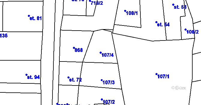 Parcela st. 107/4 v KÚ Lazníčky, Katastrální mapa