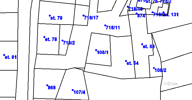 Parcela st. 108/1 v KÚ Lazníčky, Katastrální mapa