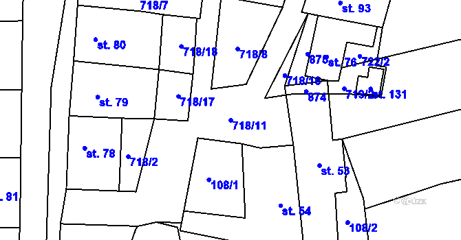 Parcela st. 718/11 v KÚ Lazníčky, Katastrální mapa